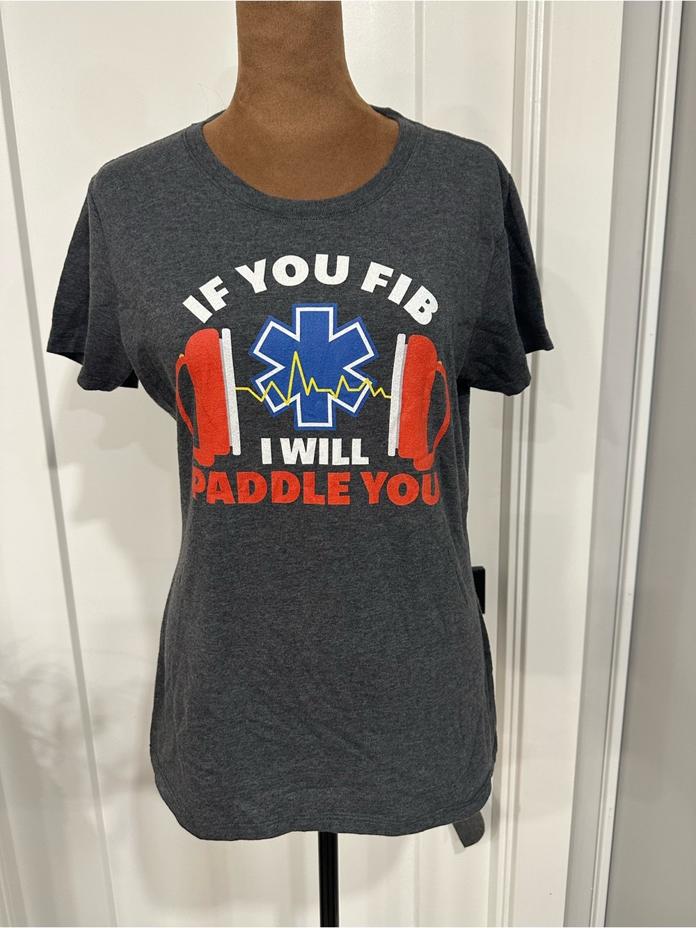 Port and Company Charcoal Tee with Red and Blue Rescue Graphic